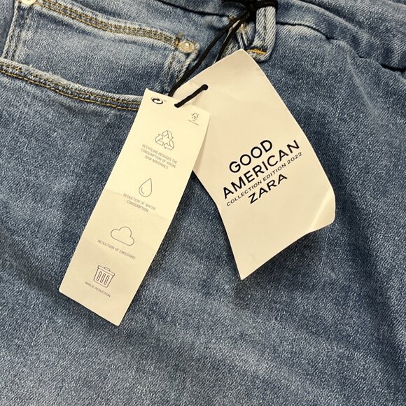 Good American x Zara Jeans Womens 26/58 Classic Bootcut Med Wash Denim Casual - Picture 8 of 11